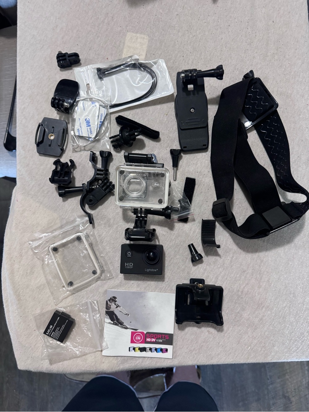 Black Action Camera with Mounting Kit and Head Strap